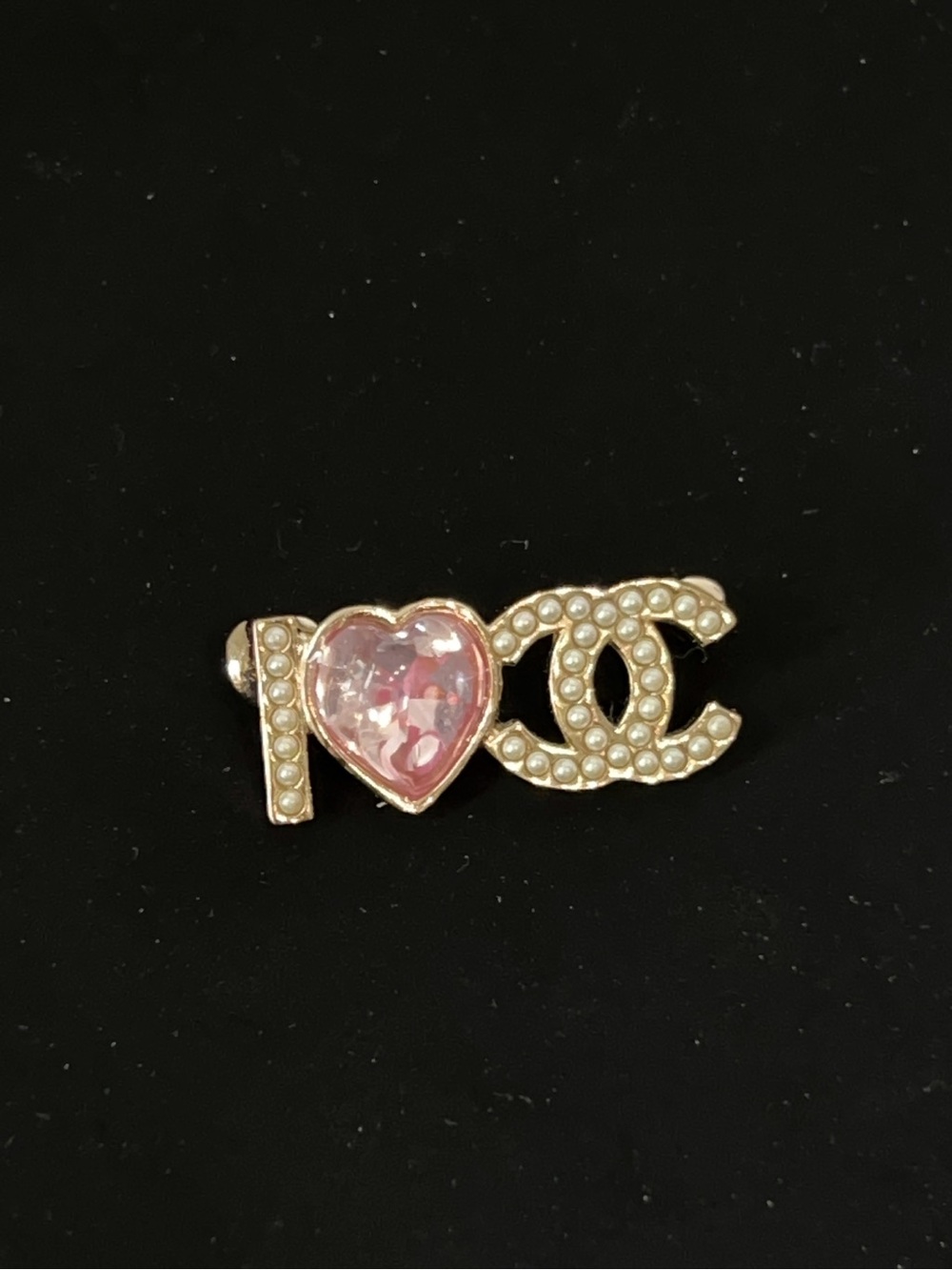 Chanel Pearl-Embellished Pink Heart Logo Brooch